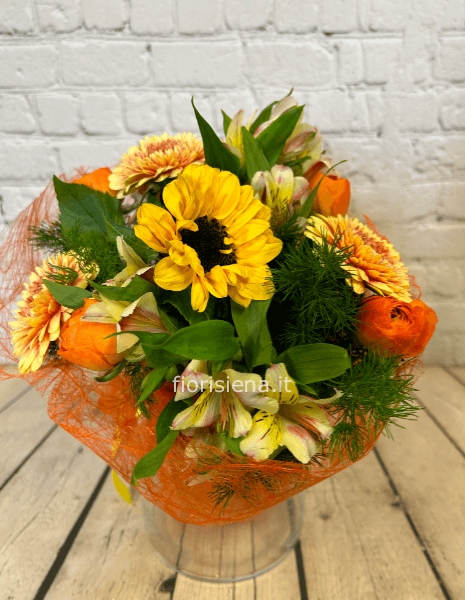 Bouquet gerbere , rose e fiori arancione